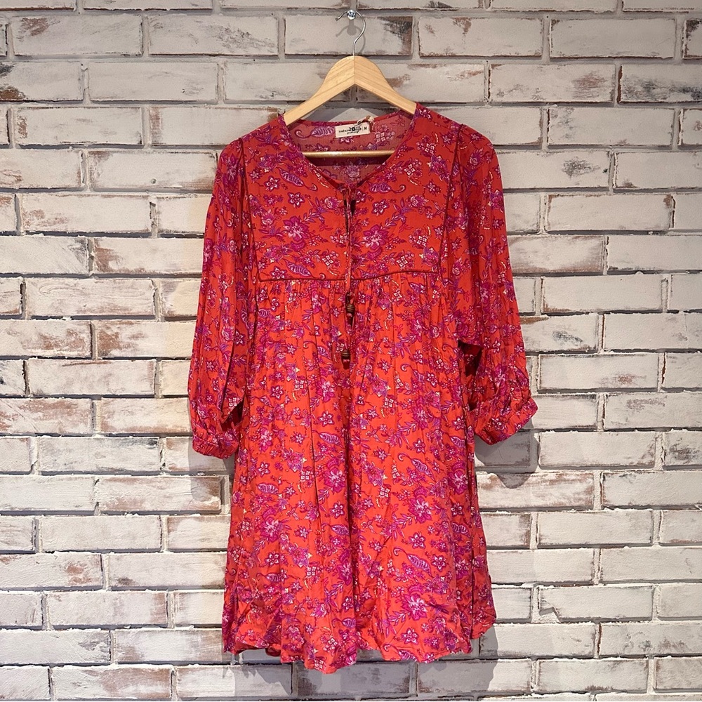 Natural life floral red purple cream tunic dress NEW